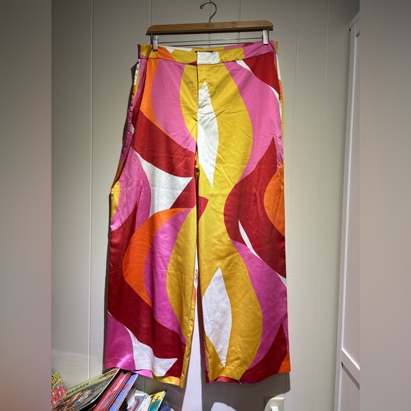Eloquii Pants - NWT Eloquii bold wide leg pants satin 18 red yellow orange pink